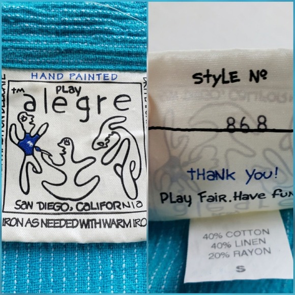 Play Alegre Womens Linen Blend Top iz Small Hand Painted Button Grannycore Boho - Picture 8 of 8